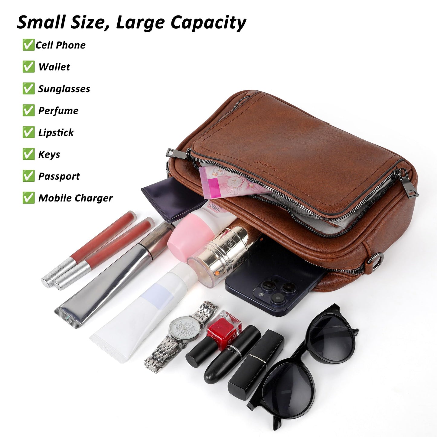 TANTOMI Crossbody Bags for Women Trendy, Shoulder Hobo Anti Theft Bags Cross body Handbags Women's Leather Purses with 8 Card Slots (Brown)