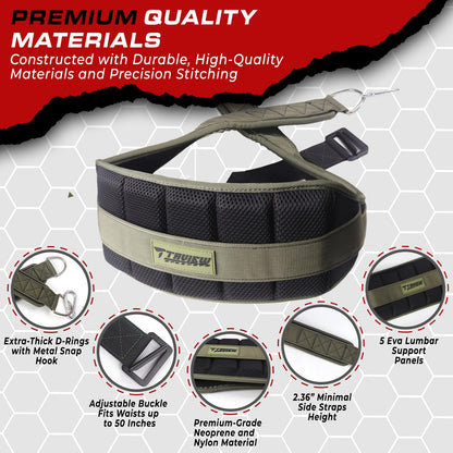 Belt for Belt Squats & DiP Belt, Rack Attachment & Squat Machine, Weight Lifting&Powerlifting – Back Support, Low-Profile, Padded Hip & Thigh, Secure Buckle, Heavy Duty