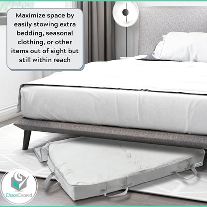 Under Bed Storage Containers for Toys, Clothes, Shoes etc. Underbed Organizer Bag that slides Under the bed without friction or wheels. Low profile 6 height is great for under the couch or other