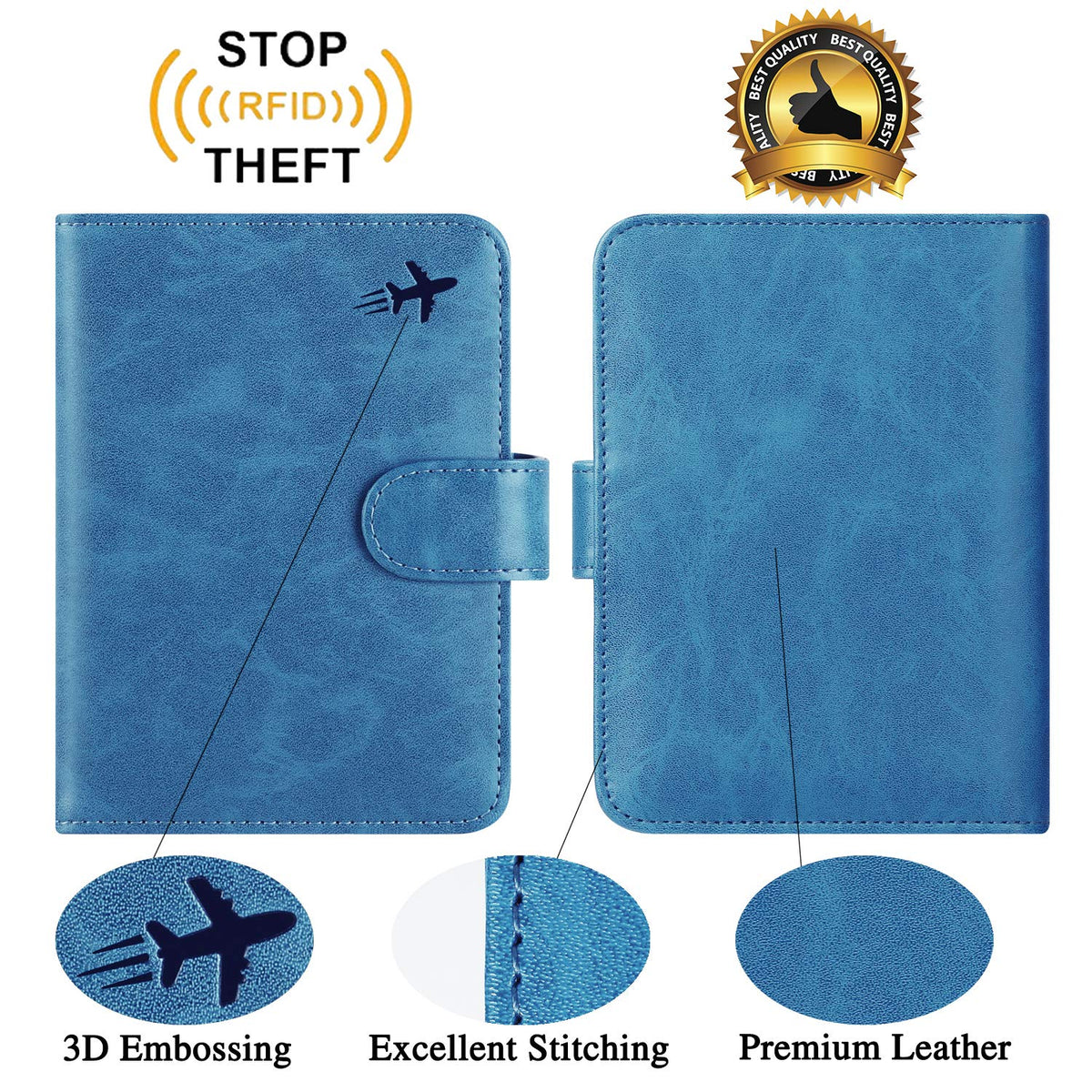 Passport Holder Cover Wallet RFID Blocking Leather Card Case Travel Accessories for Women Men (#Blue)