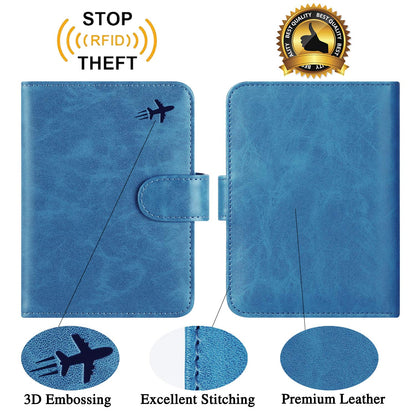 Passport Holder Cover Wallet RFID Blocking Leather Card Case Travel Accessories for Women Men (#Blue)