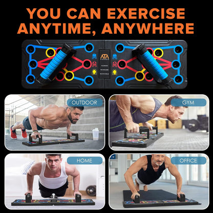 ATA-Strength Heavy-Duty 15-in-1 Foldable Push Up Board gym gift for men and women with Adjustable Grip Strengthener, skipping Rope, and 3 Resistance Bands Comprehensive Home Workout System for Targeted Muscle Training and Enhanced Grip Strength