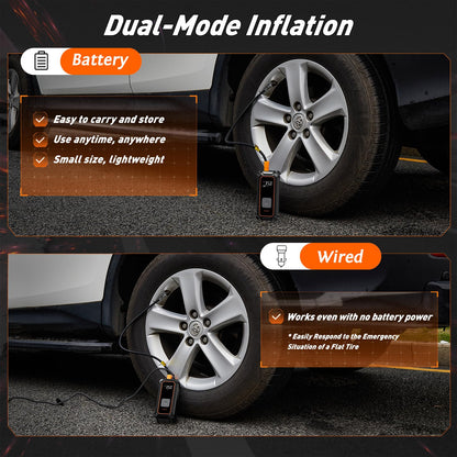 OlarHike Cordless Tire Inflator Portable Air Compressor, 150PSI Dual Power, 5400mAh & 12V DC Air Pump for Car Tires, Bike, Motorcycle, Bicycle, Electric Pump with LED Light & Digital Pressure Gauge
