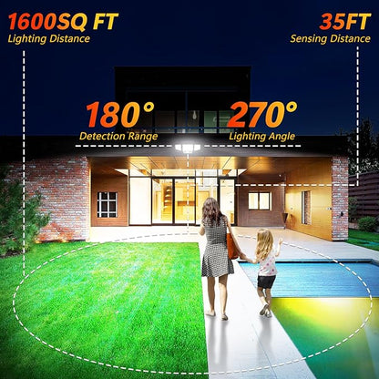 Solar Motion Sensor Outdoor Lights - 3000LM LED Outdoor Motion Lights with Dual Sensors, 3 Lighting Modes, 270° Illumination, IP65 Waterproof Security Flood Lights for Yard, Garage, Patio(2 Packs)