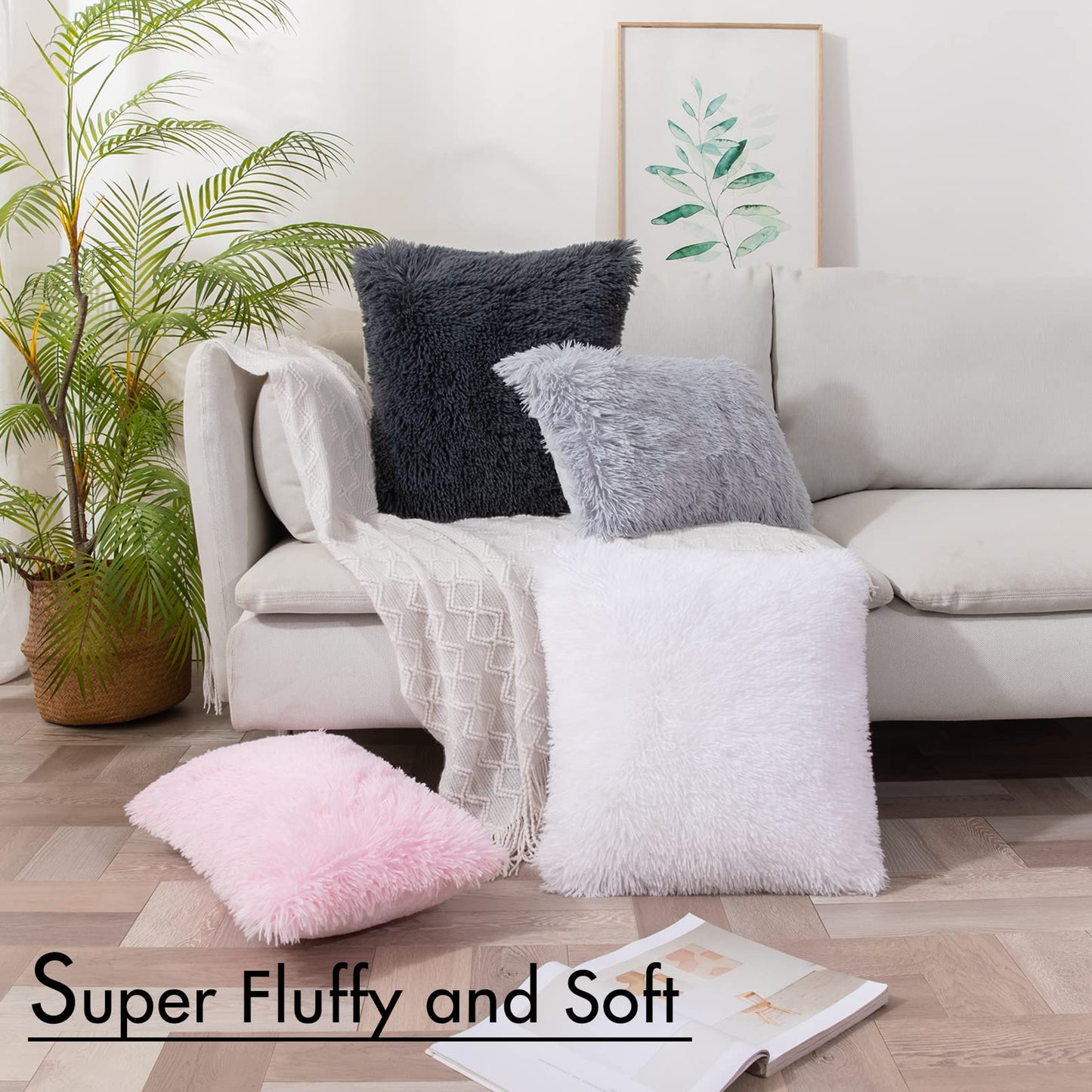 MIULEE Pack of Decoration 2 Luxury Faux Fur Throw Pillow Covers Deluxe Spring Cute Decorative Plush Pillow Case Cushion Cover Shell for Sofa Bedroom Car 20x20 Inch White