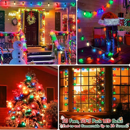 50 Feet C7 LED Christmas Lights Outdoor Multicolor Christmas Lights with 50 + 5 LED C7 Bulbs - for Holiday Xmas Decorations - Light Up House Stairs Porch Tree Yard Decor, Energy Efficient 0.6W = 7W