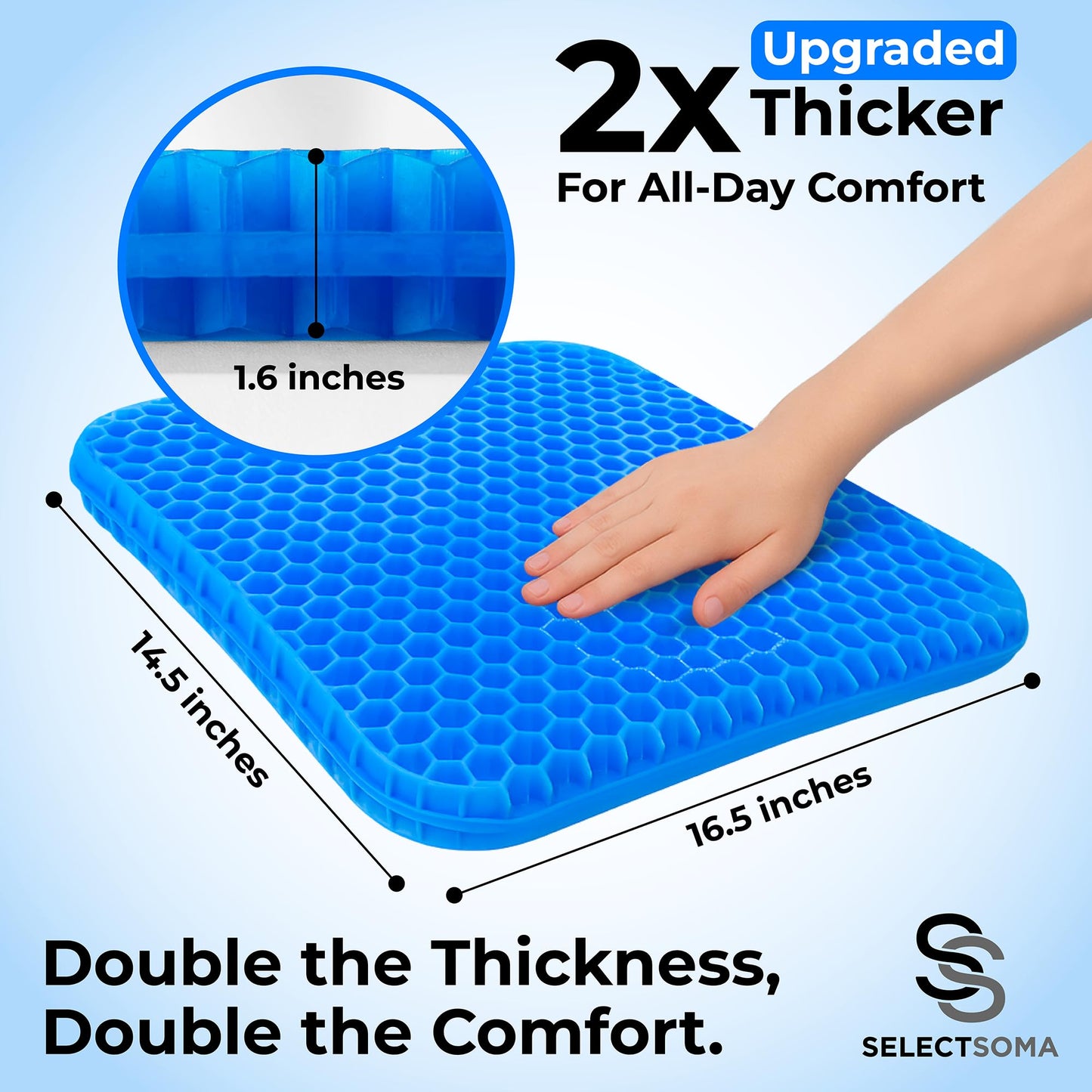 SelectSoma Double-Thick Gel Seat Cushion for Long Sitting Pressure Relief for Back, Sciatica, Coccyx, Tailbone Pain - Cushion for Office Chair, Wheelchair, Car & Truck, Patio Chairs - Egg Seat Pad