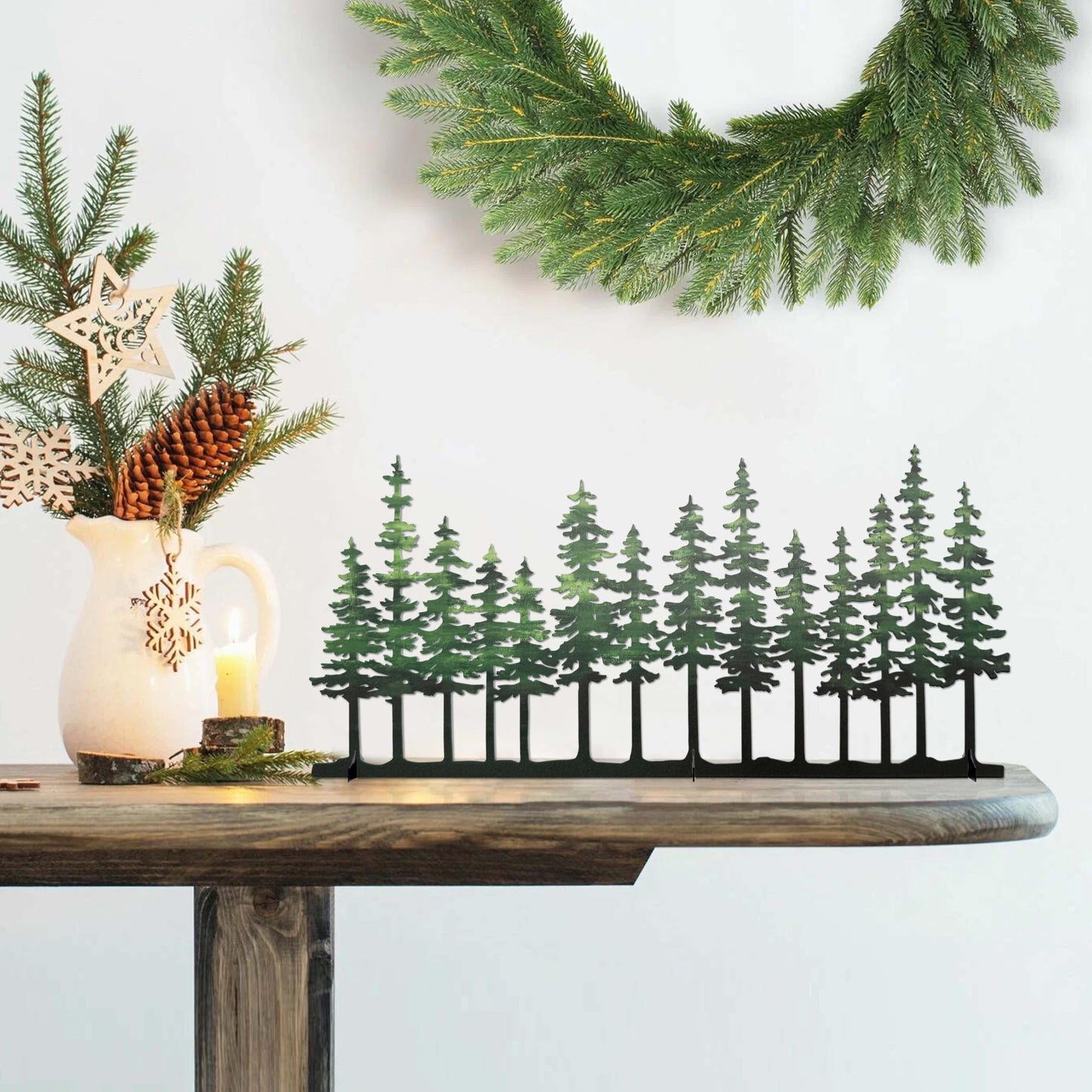 Metal Pine Tree Decor, Cabin Forest Tree and Nature Rustic Tabletop Decor, Mantel Centerpieces Shelf Decorations, Housewarming Gifts for Home Farmhouse Living Room Bedroom(Green)