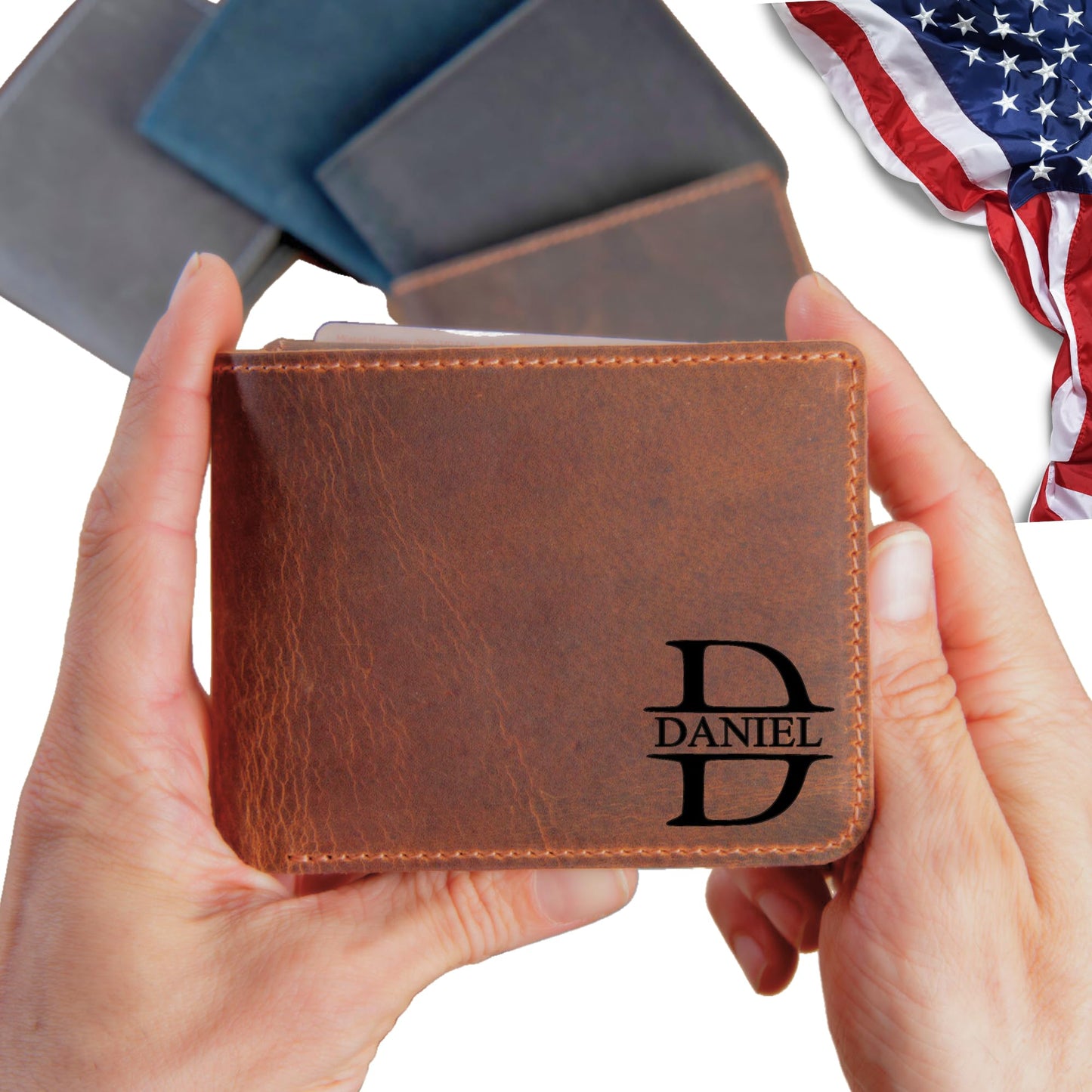 Personalized Leather Wallet for Men – Engraved Name Initial, Custom Monogram in 5 Colors & 6 Designs – Ideal Gift for Husband, Dad, Boyfriend, Wedding, Anniversary, Birthday, Valentines Day Gifts