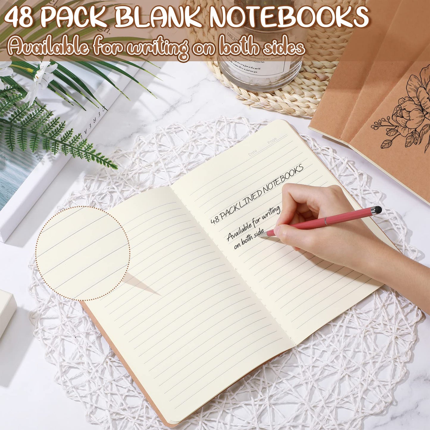 Epakh 48 Pcs A5 Back to School Kraft Paper Notebooks Bulk Blank Lined Optional Sketchbook Travel Journal for Office Students School Classroom Writing Work Drawing Writing (Lined)