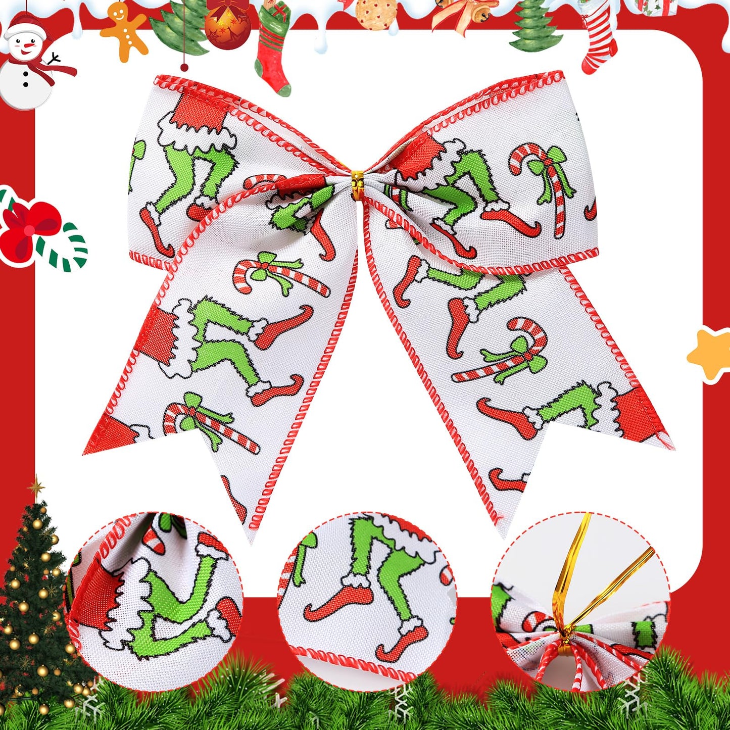 Fancheer 12 Pcs Christmas Bows Decorations Large Christmas Tree Bows Xmas Wreath Ribbons Ornaments Halloween Party Gift Decor Red Green