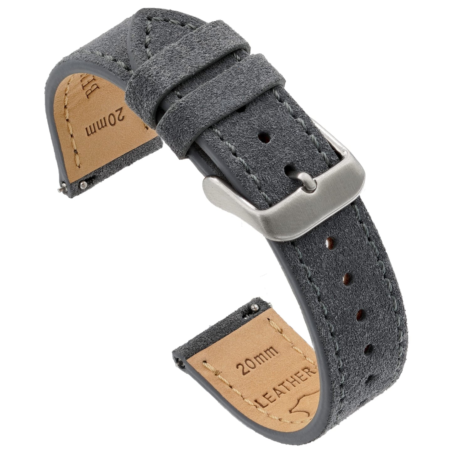Benchmark Suede 22mm Leather Watch Band – 22mm Quick Release Watch Band with Stainless-Steel Buckle & 9 Adjustable Holes – Grey Leather Watch Bands for Men & Women (22mm, Grey)