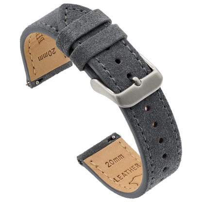 Benchmark Suede 22mm Leather Watch Band – 22mm Quick Release Watch Band with Stainless-Steel Buckle & 9 Adjustable Holes – Grey Leather Watch Bands for Men & Women (22mm, Grey)