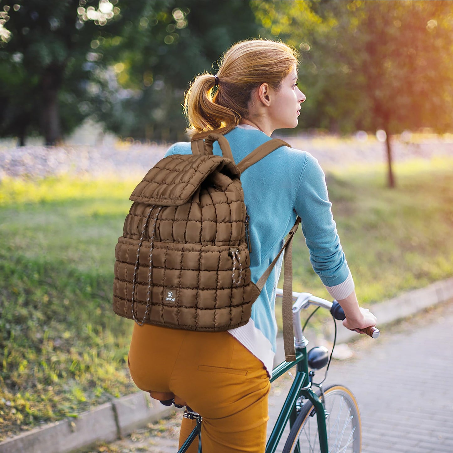 DOYOGI Quilted Backpack for Women, Lightweight Travel Gym Bag, Hiker Pack Drawstring Padding Backpacks, Puffer Travel Bag for Casual Daypack(Brown)