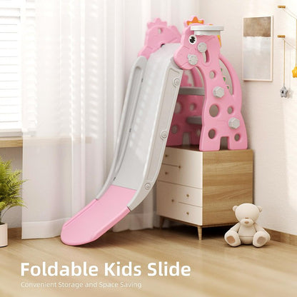 67i 3 in 1 Toddler Slide - 46.8 Inch Long Slide, 10-Min Easy Assembly, Foldable Anti-Tip Stable, Small Indoor Mini Slide for Toddlers 1-3, Baby Inside Slide Resbaladilla Indoor Outdoor Gift (Pink)