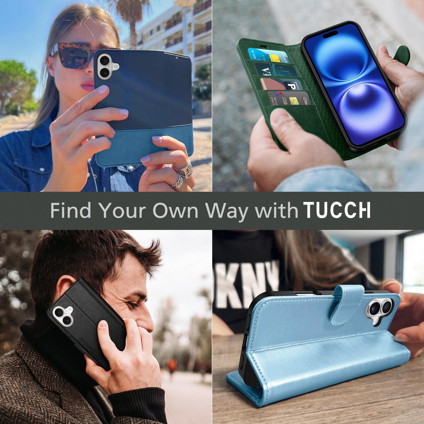 TUCCH Case for iPhone 16 Plus Case Wallet, [TPU Shockproof Inner Shell], PU Leather [RFID Blocking] 4 Card Holder Magnetic Stand Protective Cover Compatible with iPhone 16 Plus 5G 2024, Dark Blue