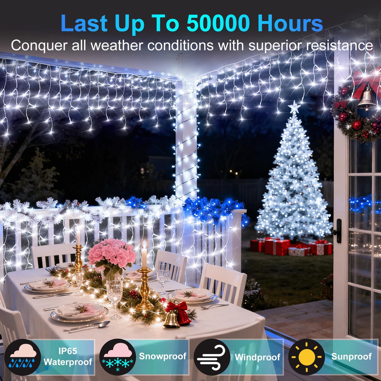 810LED 82ft Christmas Lights, 180Drops 12 Modes Cool White Christmas String Lights Outdoor Dimmable, Waterproof Christmas Decoration Fairy Lights with Timer for Indoor Eaves Party Patio Window Fence
