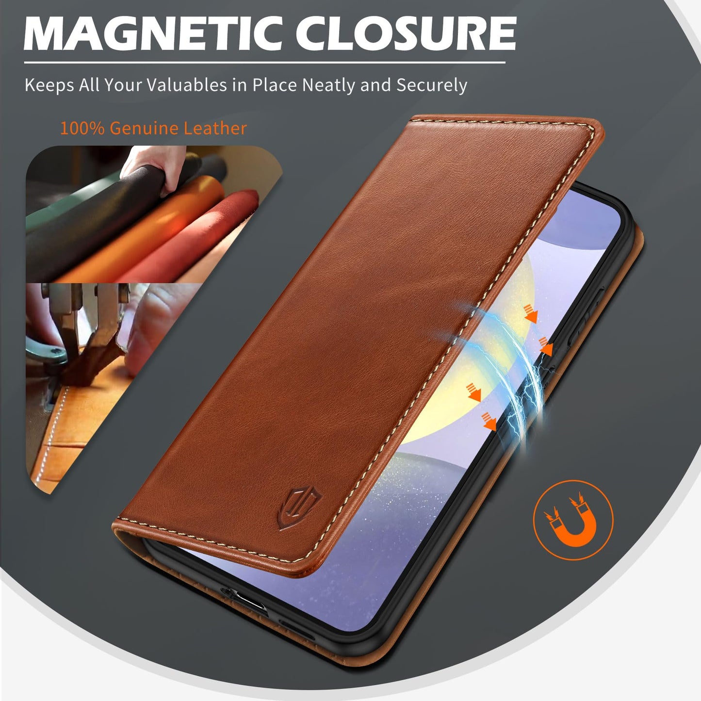SHIELDON Genuine Leather Wallet Case for Galaxy S25 6.2" 2025, Retro Brown