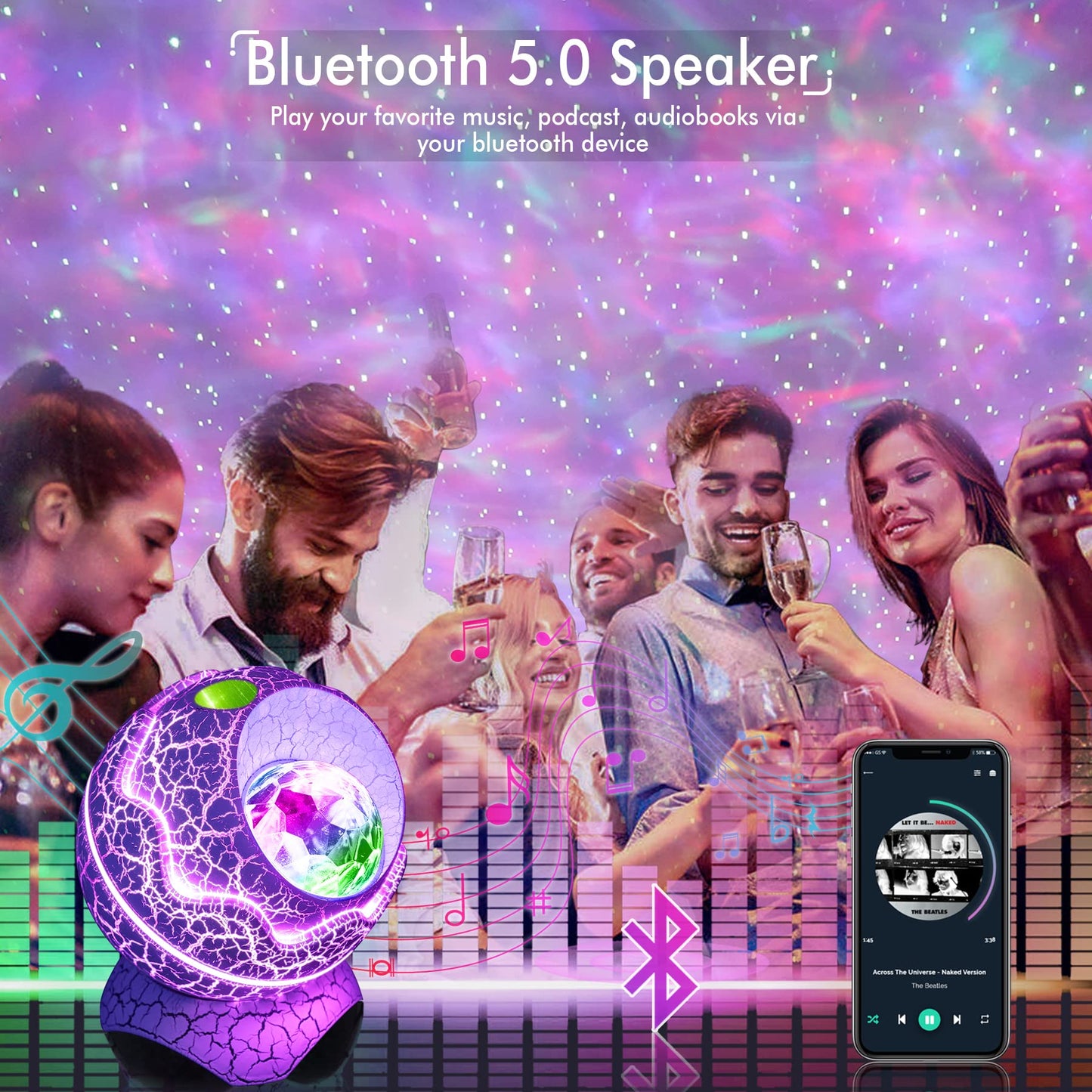 Rossetta Star Projector, Galaxy Projector for Bedroom Nebula Night Light Projector with White Noise, Bluetooth Speaker, Timer and Remote, Kids Room Decor, Birthday, Party, Gifts for Kids Teens Adults
