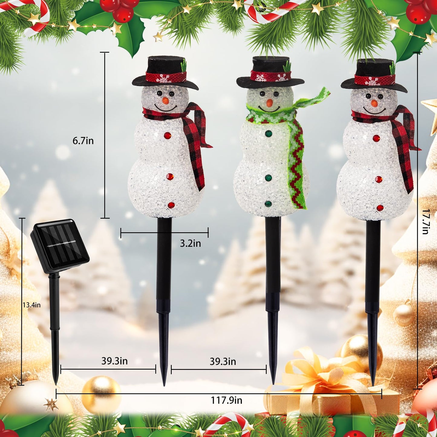 Christmas Pathway Lights Outdoor Decoations, Solar LED Snowman Stake Lights, Waterproof Walkway Landscape Light for Winter Yard, Garden Decor (Cool White, 3 Pack)