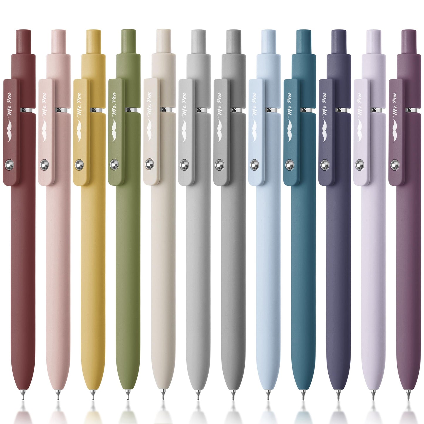 Mr. Pen- Retractable Gel Pens, 12 Pack, Morandi and Vintage Barrels, Fast Dry, Black Gel Pens Fine Point 0.5mm, Aesthetic Pens for Journaling