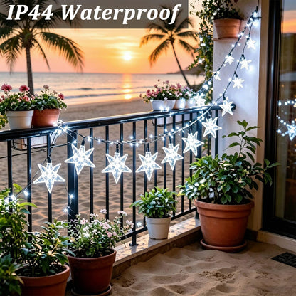 Solar Star Lights Outdoor - 50 LED Solar Powered Lights Outdoor Waterproof, 30.68ft Solar Star for Outside, White Twinkle Fairy String for Garden Fence Yard Decorations, 8 Modes