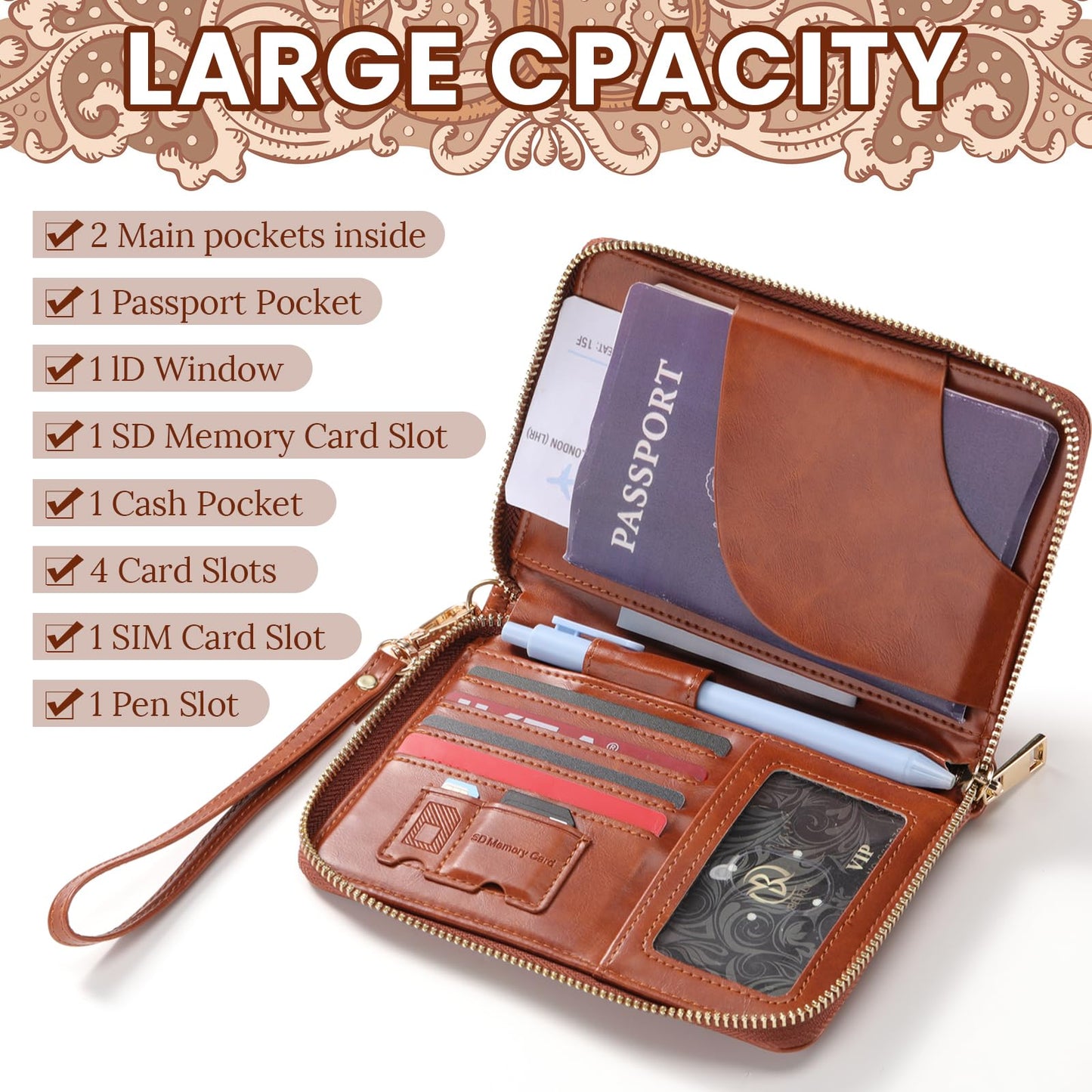 SilTriangle 2 Pcs Leather Passport Holder Cover for Travel with Safe Zipper Closure, Premium Passport Wallet Waterproof Rfid Blocking Card Case for Travel Family Women Men(Black,Brown)