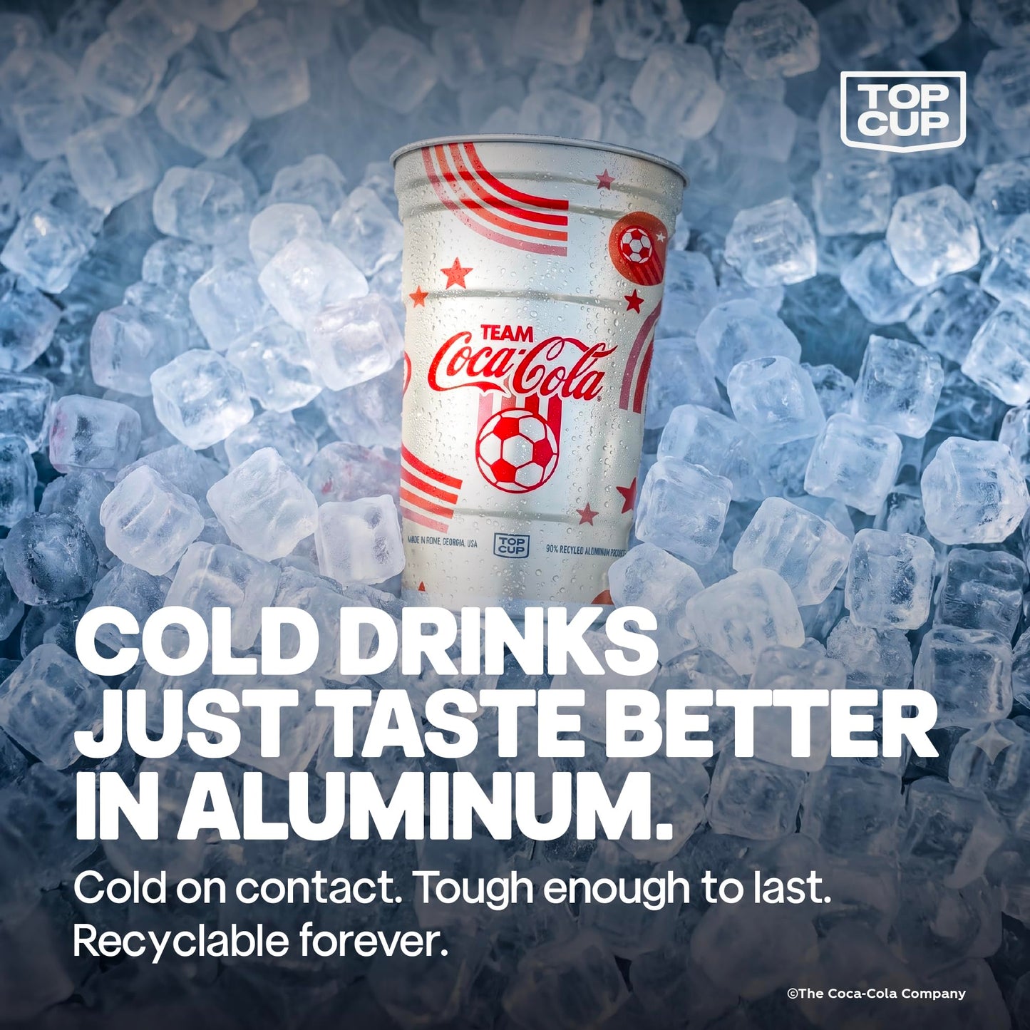 Top Cup – 20 Ounce, 20 Count, Officially Licensed Coca-Cola Soccer Theme Aluminum Party Cup | Cold-Holding, Recyclable, Made in USA