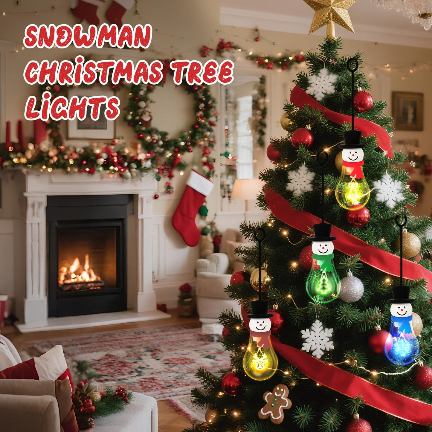 Christmas Bulb Light Hanging Christmas Night Light Edison Style Bulb USB Powered 8Hrs Play Fun Decorative for Indoor Outdoor Home Party Holiday Gift（Blue+Green+Red+Coffee Brown）
