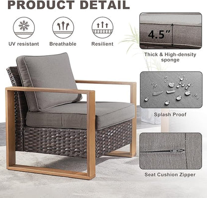 Rilyson Wicker Outdoor Patio Chairs Set of 2, Rattan Patio Furniture Chairs with Sturdy Frame,All-Weather PE Wicker,Wide Armrest,Deep Seating and Thick Cushions for Deck Porch Garden(Brown/Grey)