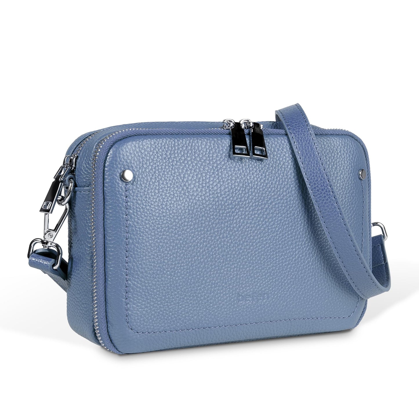 befen Genuine Leather Crossbody Bags for Women, Purses with Built in RFID Wallet Woman Camera Shoulder Bag Handbags Anti Theft Cross Over body Purses with Adjustable Strap, Grey Blue
