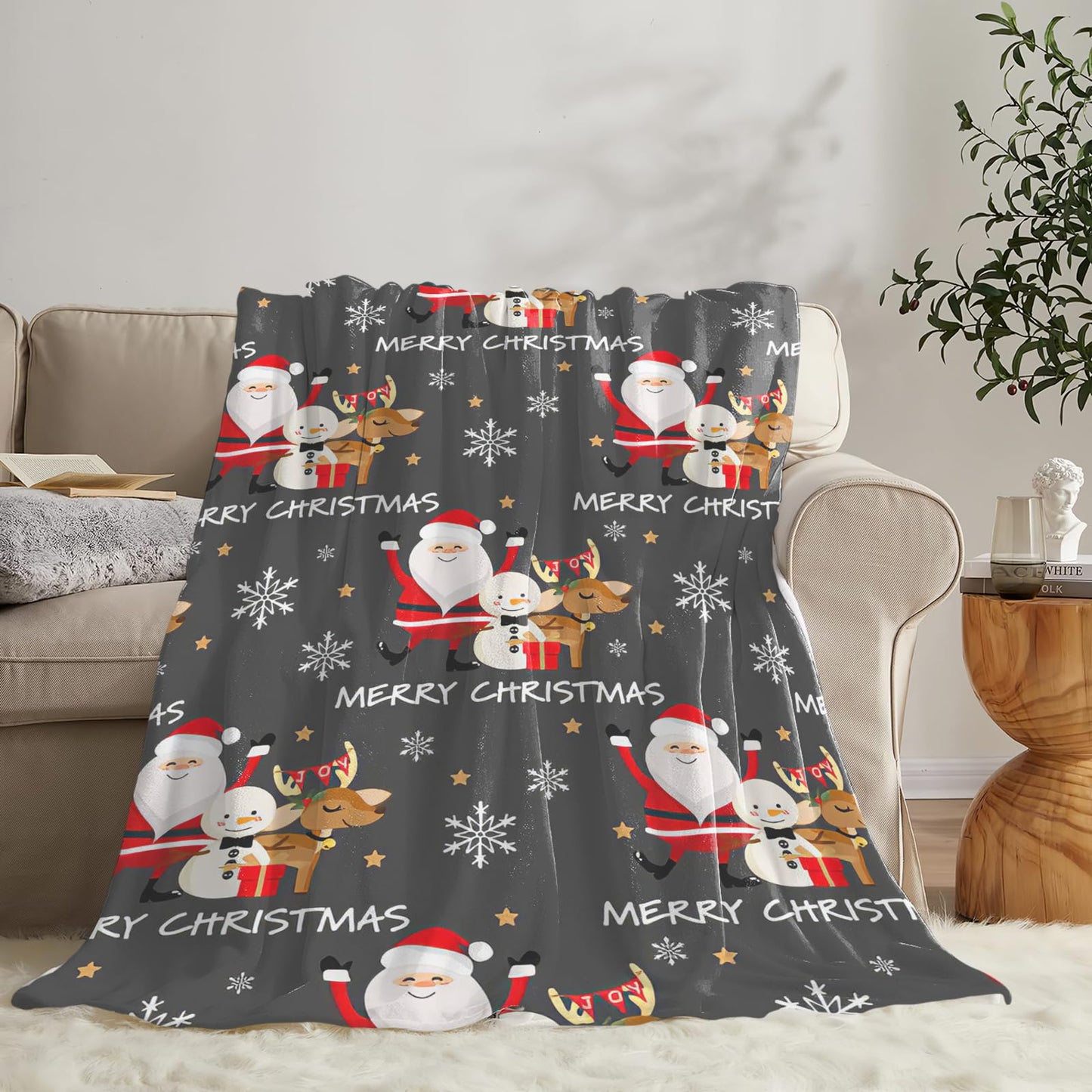 Snowman Santa Claus Throw Blanket for Girls Boys Women Men Kids Adults Soft Flannel Fleece Blanket for Couch Sofa Bed Home Decor 40"x50"