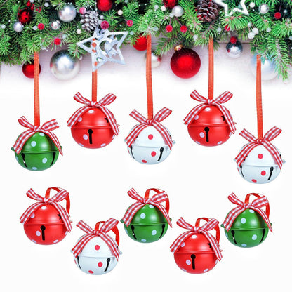 Naler 24 Pieces Christmas Jingle Bells with Ribbon Metal Cutout Craft Bells Hanging Ornaments for Christmas Tree Xmas Decoration, Red Green White, 1.57”