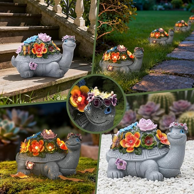 Solar Turtle Statue, Outdoor Figurine Decorations Ornament Lamps for Outside Yard, Lawn, Patio, Porch, Balcony, Housewarming Birthday for Mom Women Grandma