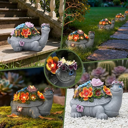 Solar Turtle Statue, Outdoor Figurine Decorations Ornament Lamps for Outside Yard, Lawn, Patio, Porch, Balcony, Housewarming Birthday for Mom Women Grandma