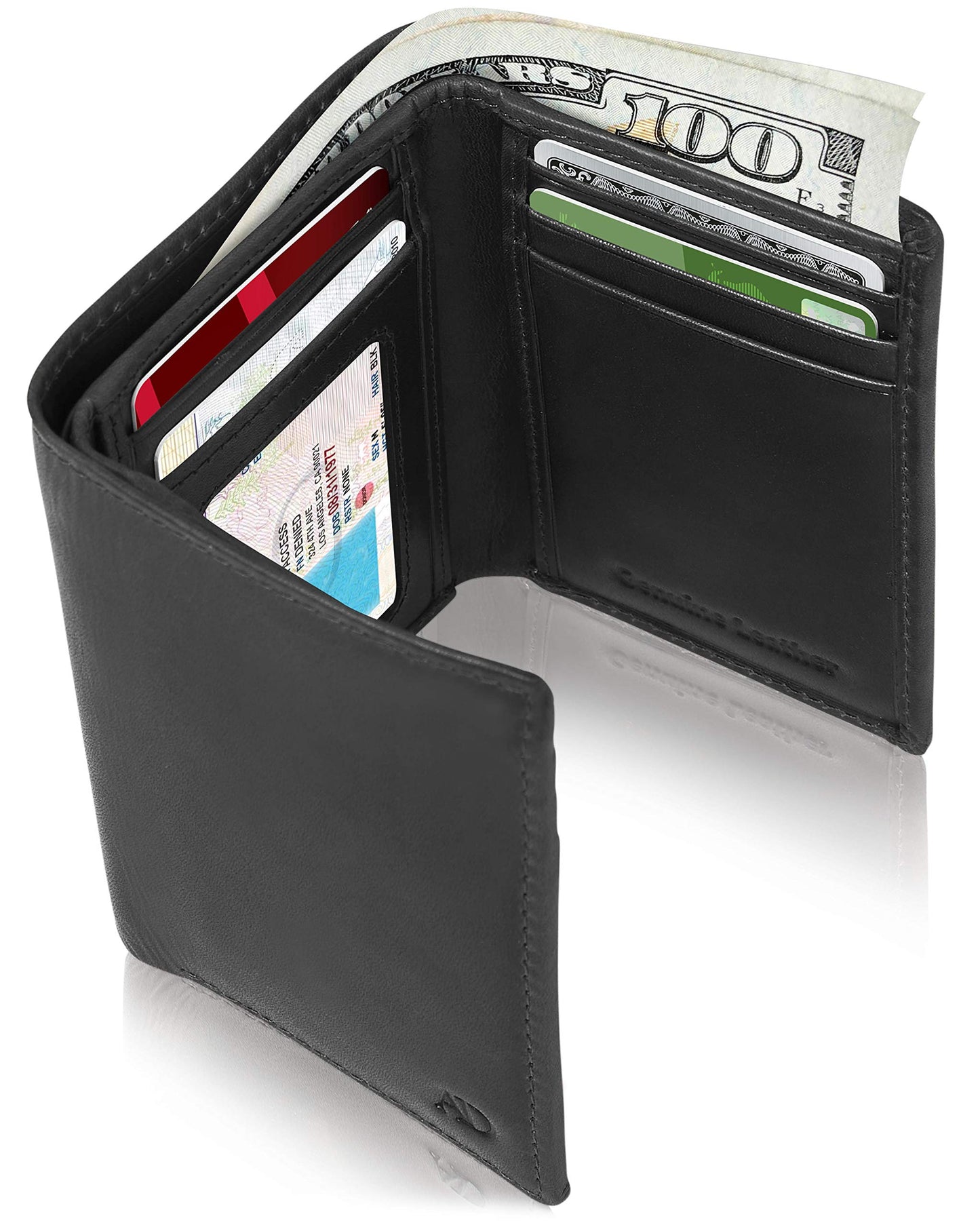 Access Denied Trifold Wallets For Men RFID - Genuine Leather Slim Mens Wallet With ID Window Front Pocket Wallet Gifts For Men