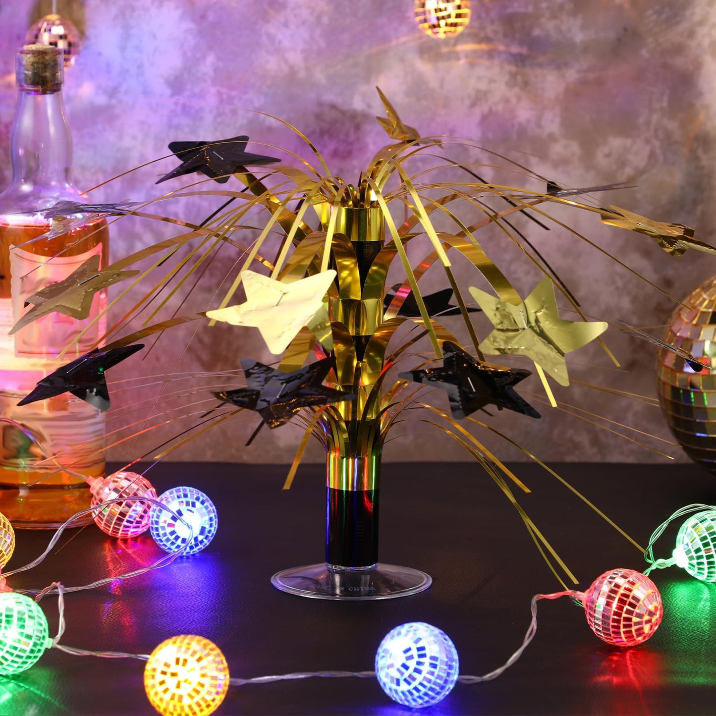 Memorywuu 6 Pcs Black and Gold Centerpieces for Tables Star Party Decorations Metallic Foil Spray Centerpieces for Birthday Event Photo Booth Props, 8.7 Inch Tall