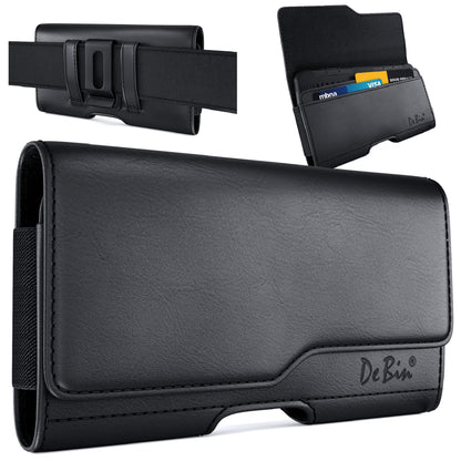 DeBin Holster for Large iPhone Plus, Pro Max Models 16 15 14 13 12 11 Xs Max – Cell Phone Belt Holder Case with Clip, Built-in ID Card Pouch (Fits Phone with Case on), Black