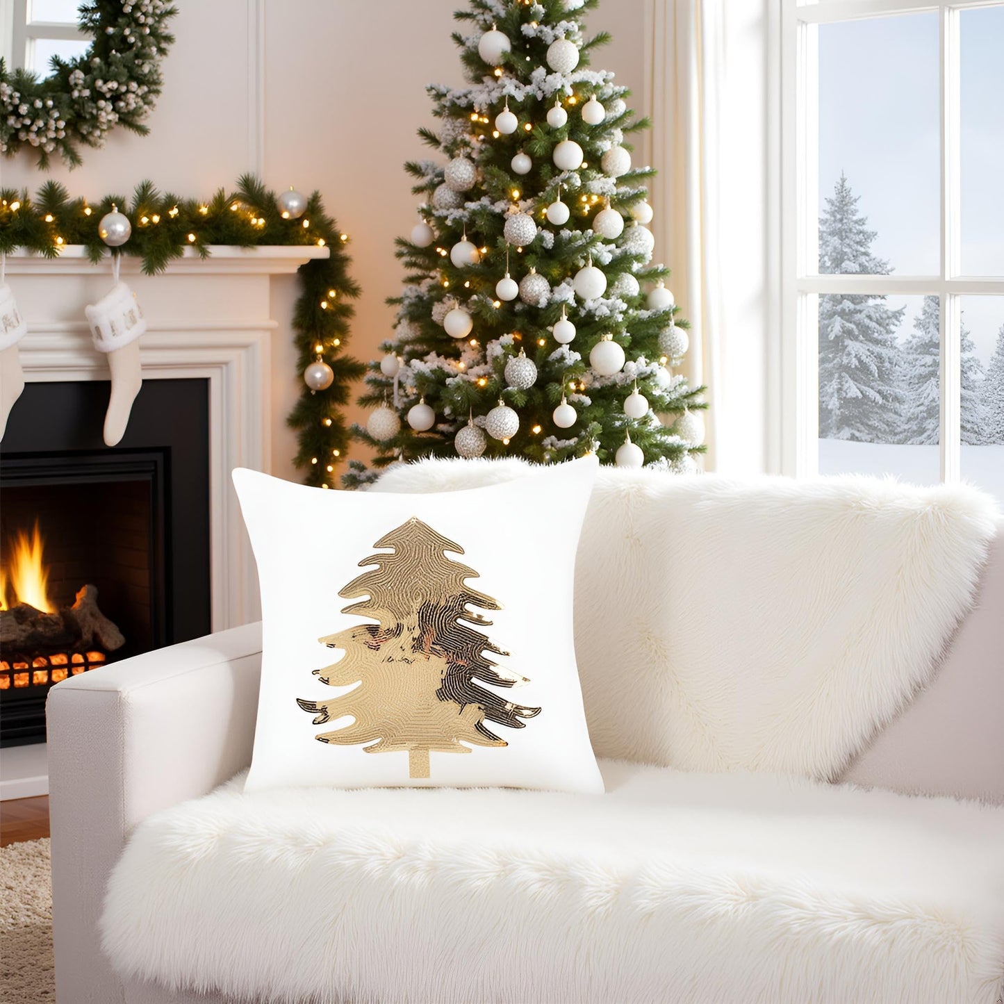 Tosleo Christmas Pillowcases 18 x 18 inch Set of 2 White Xmas Tree Sequins Throw Pillow Cover Christmas Pillow case Party Decorations Winter Holiday Cushion Cases