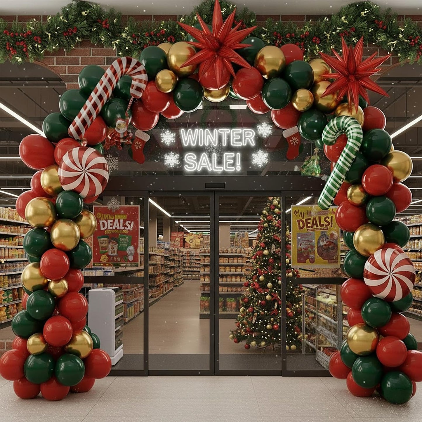 Christmas Party Decorations Include Forest green Red Gold Balloon & Candy Cane Lollipop 4D square and foil strips Balloons for 2026 New Year friendsmas Xmas Holidays Party Decorations