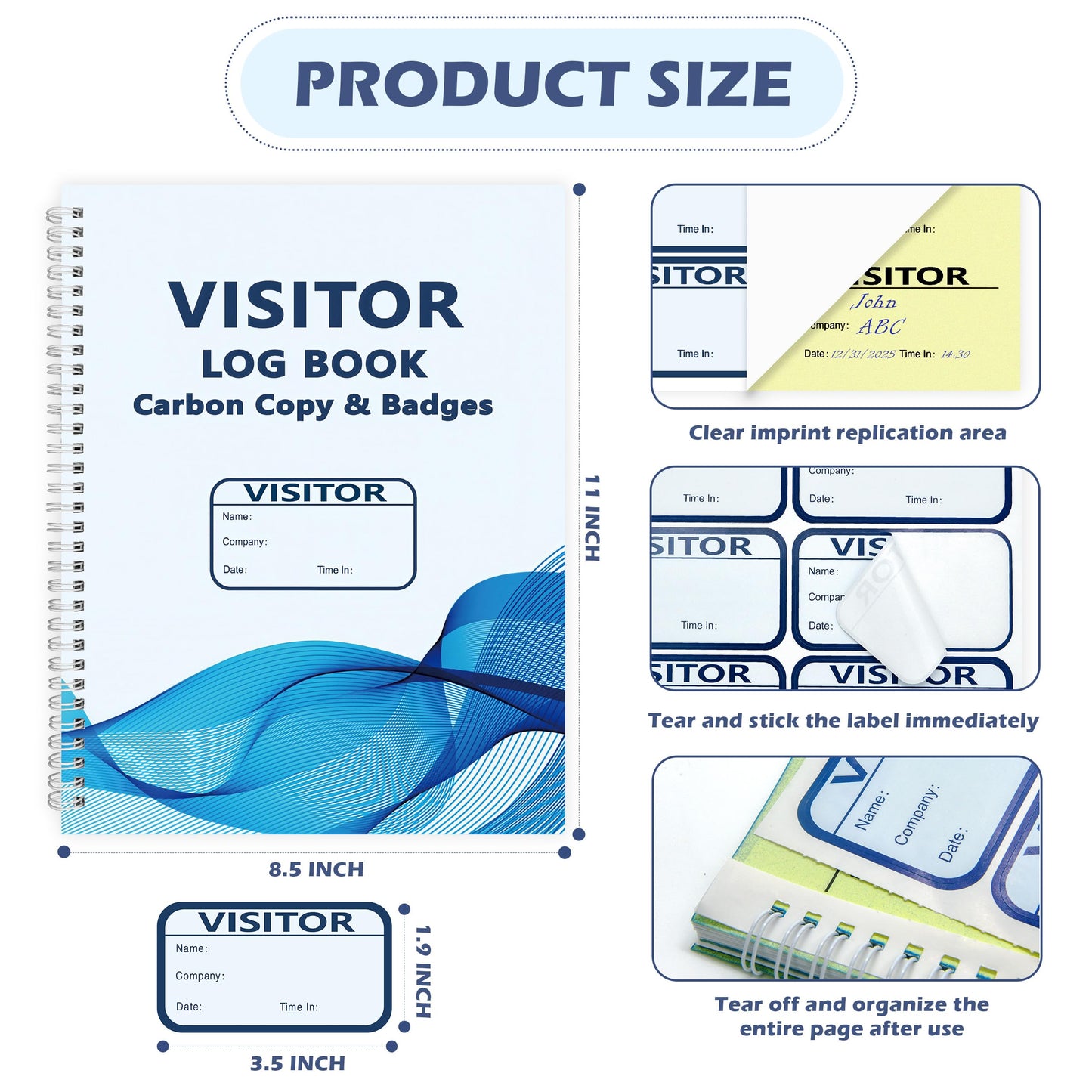 1 Pack Visitor Badges with Carbon Copy Visitor Stickers Letter Size Visitor Log Book Protecting Privacy Pages for School Church Business Visitor Pass Stickers 150 Visitor Badges 30 Memo Pages (1)