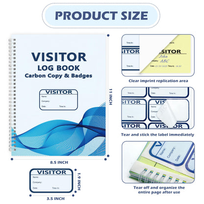 1 Pack Visitor Badges with Carbon Copy Visitor Stickers Letter Size Visitor Log Book Protecting Privacy Pages for School Church Business Visitor Pass Stickers 150 Visitor Badges 30 Memo Pages (1)
