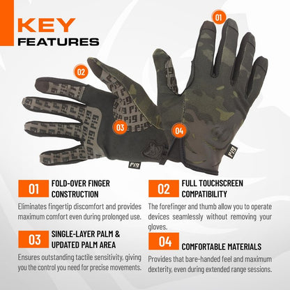 PIG Delta Utility Tactical Gloves, Touchscreen Compatible, High Dexterity, for Shooting, 1 Pair, Multicam Black, 2X-Large