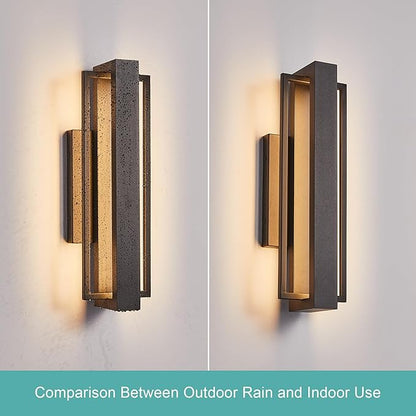 Double Square Frame Outdoor LED Wall Light, 15 Inch Textured Black Wall Sconce, Sleek Modern Light Fixture, Integrated LED 3000K 16W, Outside Lights for Patio, Porch, Front Door or Garage