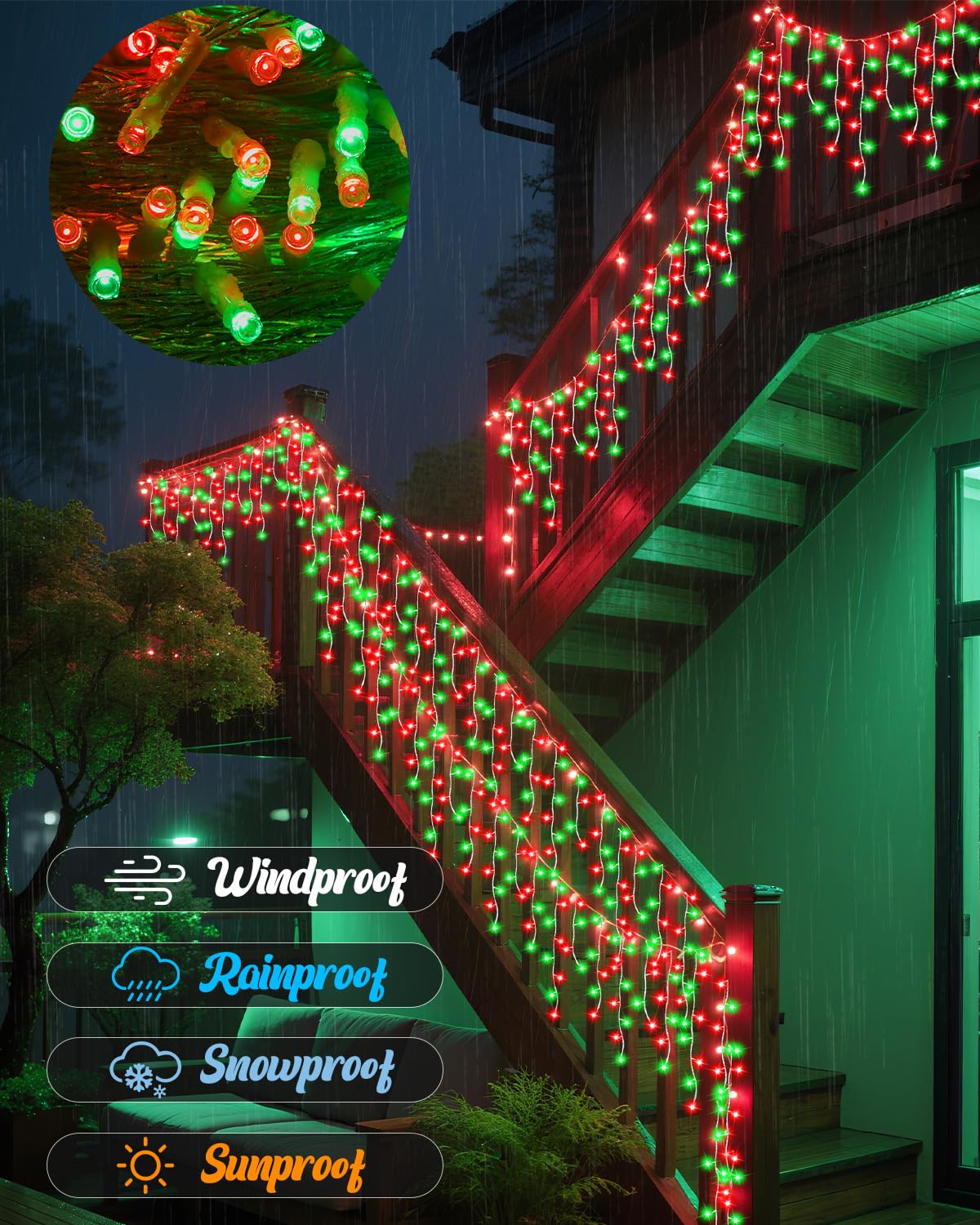 Vynoblip Christmas Ice Lights Outdoor, Red Green 99FT 1206 LED 8 Modes Plug in Xmas Tree Decorations Twinkle Fairy Light String with Remote Timer Memory for Roofline Yard Party Wedding Camping Decor
