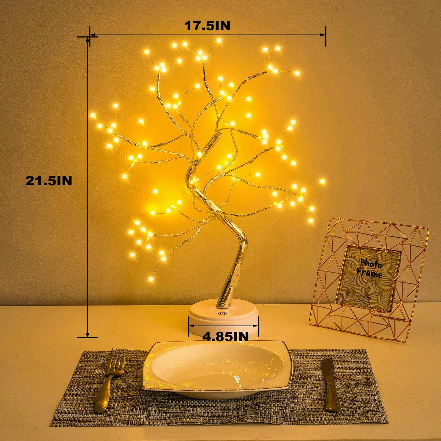 OURBAOFU 20” 108LED Fairy Sparkly Tree Lamp with Remote Control, USB&3AA Powered 8 Modes, DIY Bonsai Artificial Tree Lights, Fairy Spirit Tree Light for Bedrooms Desktop Christmas (Warm White)