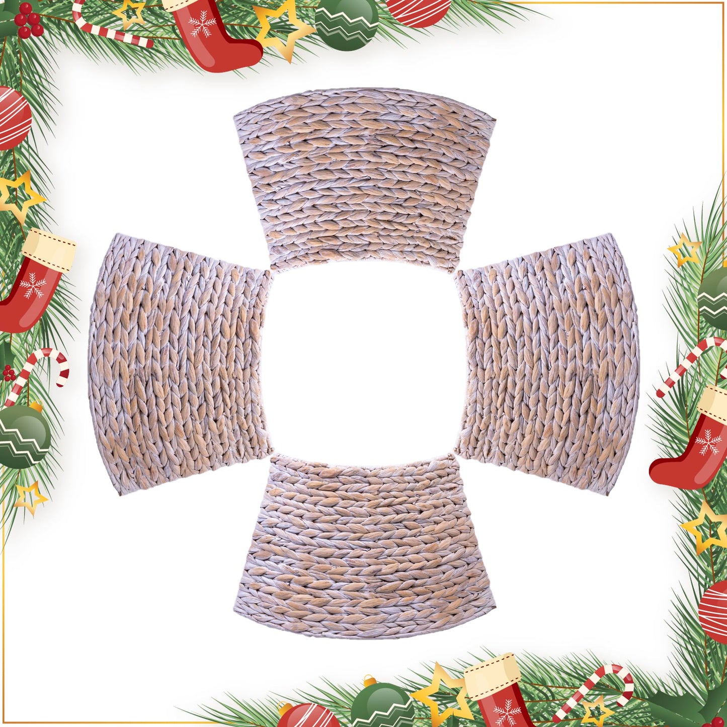 KOLWOVEN Tree Collar Large to Small Christmas Tree, 28" Christmas Tree Ring Adjustable Water Hyacinth Skirt, Christmas Tree Skirt for Decoration, Base Protection from Pets (Water Hyacinth-White)