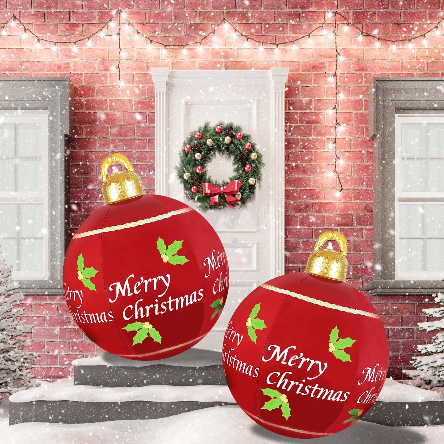 2 Pcs 24 Inch Christmas Giant Inflatable Ornaments Balls Outdoor, PVC large Christmas Hangable Blow Up Ball Decorations for Indoor Yard Porch Lawn (24" Red, 2)