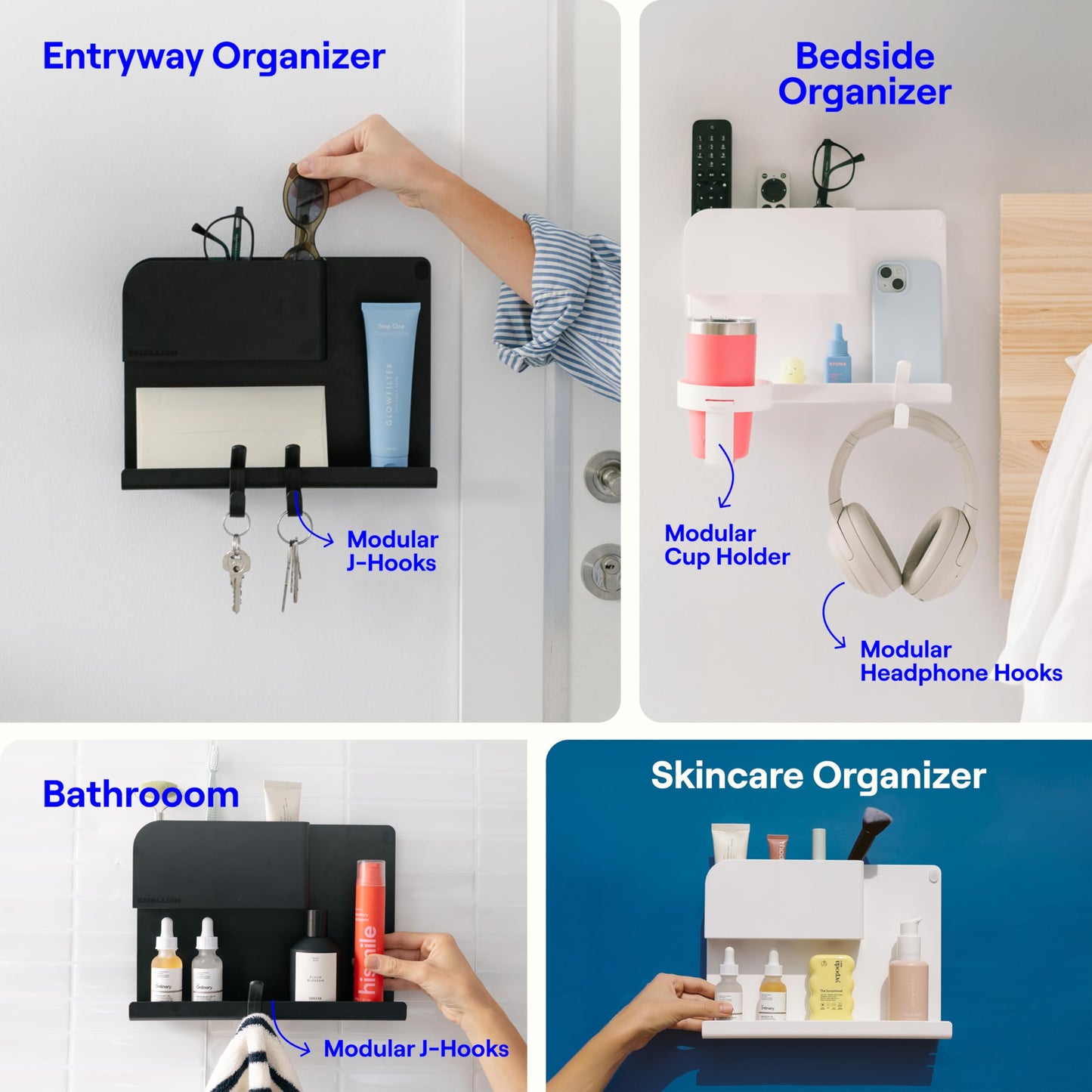 WallShelfie Bedside Wall Organizer & Dorm Decor - Dorm Room Essential, Floating Bedside Shelf Wall Mount Organizer, Remote Control Holder, Cool Teen Girls Trendy Stuff, Room Organization (White)