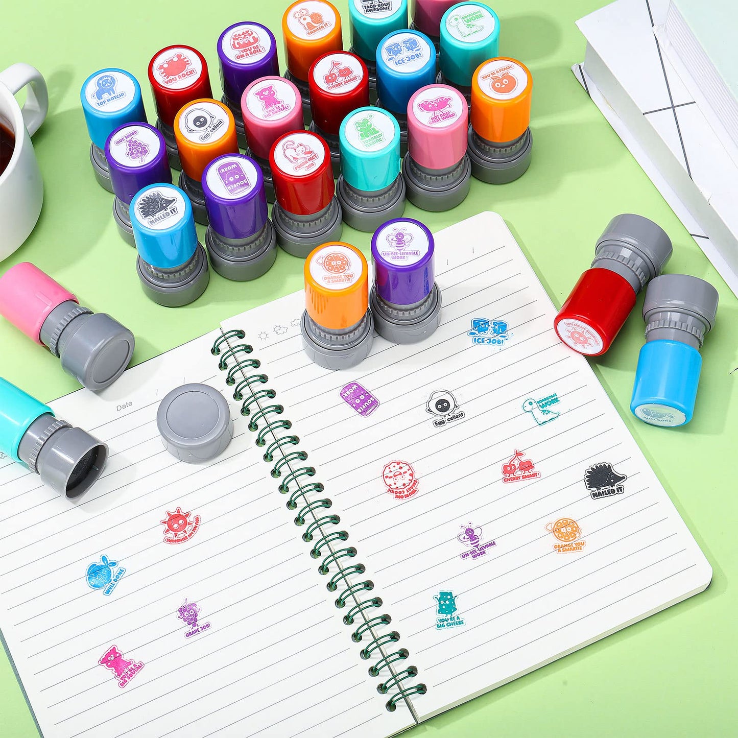 Yinder 24 Pcs Teacher Stamps for Classroom Self Inking School Classroom Stamps Gifts Bulk for Teachers Elementary Colorful Motivational Encouraging Supplies(Cute Animal)